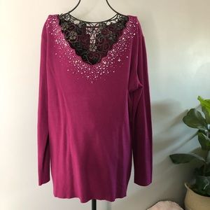 Oliver Cranberry Studded Blouse - L